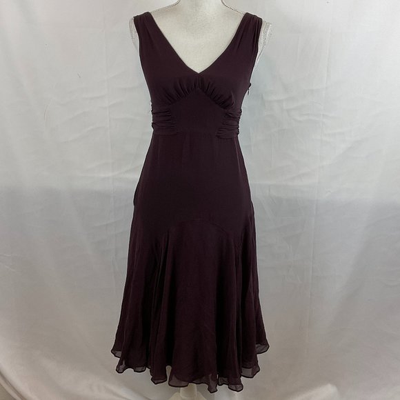 Ted Baker Dress 2 US 6 Dark Purple Sleeveless V-Neck Empire Tie Waist - Picture 1 of 12